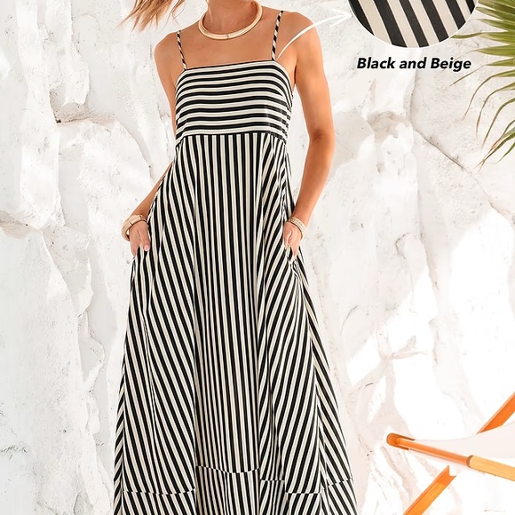 Cupshe Black and Beige Striped Maxi Dress - Picture 1 of 2